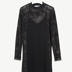 See by Chloe Black Crochet Long-Sleeve Mini Dress